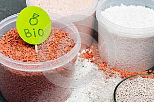 Dap fertilizer in cups on table