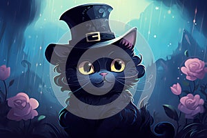 Dapper Cute cartoon cat in tophat. Generate AI