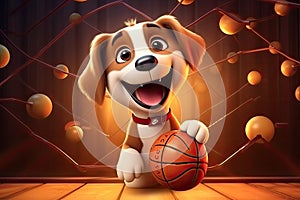 Dapper Doggy Dunks: A 3D-Rendered Dog\'s Fancy Basketball Pursuit on Golden Brown Gradient Background