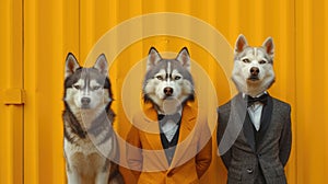 Dapper Dogs in Bowties Against Yellow