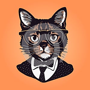 Dapper Feline Cool Cat in Suit, Tie, and Glasses