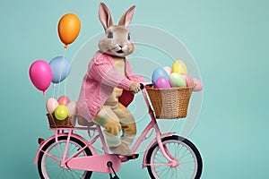 Dapper Rabbit's Bicycle Ride with Balloons and Flowers Generative AI