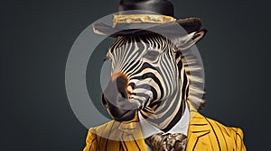 A Dapper Zebra in a Suit and Top Hat