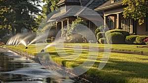 Dappled Drizzles. The Harmony of Sprinklers and Shade in a Quiet Community. Generative AI