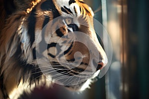 dappled light on the face of a stalking tiger