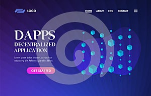 Dapps UI UX vector web template for website header, banner, slider or landing page. Fintech Open-source software Smart Contract