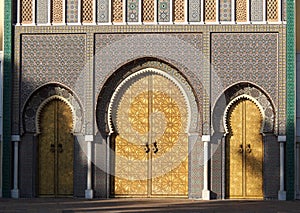 Royal Palace from Place des Alaouites with brass doors in Fes, Morocco