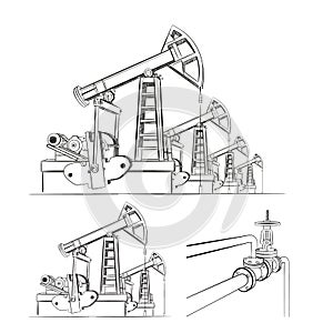 Darck silhoutte of oil rig and pumps during.