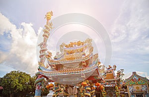 Dargon statue on Shrine roof ,dragon statue on china temple roof as asian art