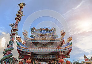 Dargon statue on Shrine roof ,dragon statue on china temple roof as asian art