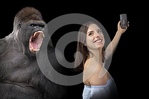 Daring young girl and gorilla