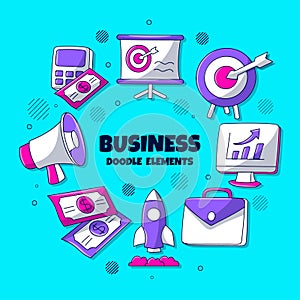 Hand drawn doodle Business element set