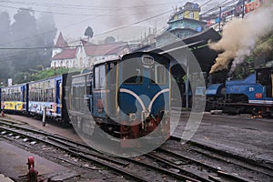 Darjeeling Himalayan Railway at Darjeeling Railway Station in Darjeeling, West Bengal, India.