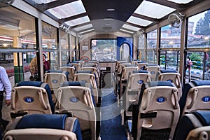 DARJEELING, INDIAN -June 22, Inside the toy train have a chair car sitting arrangement in the toy train himalayan queen of