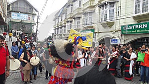 People celebrating Dragan dance at Darjeeling Mal on account of Durga puja