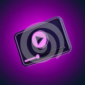 dark 3d video player icon with neon lines