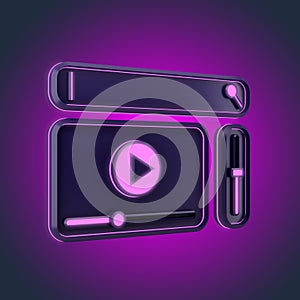 dark 3d video player icon with neon lines with search bar