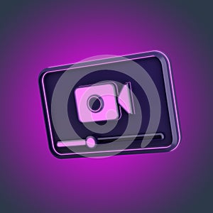 dark 3d video recording icon with neon lines