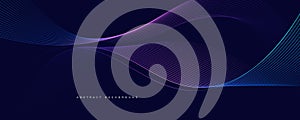 Dark abstract background with glowing wave. Shiny moving lines design element. Modern purple blue gradient flowing wave lines. photo