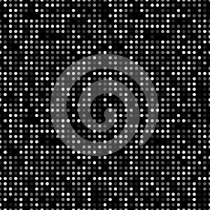 Dark abstract background with light circles. Geometric mosaic technology seamless pattern. Black backdrop white
