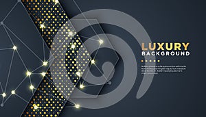 Dark abstract background with overlap layers. golden glitters dots element decoration. Luxury design concept