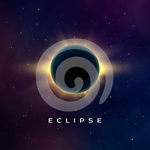Dark abstract background with a solar eclipse. Total eclipse of the sun. Realistic vector illustration photo