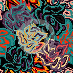 Dark abstract colored roses seamless pattern