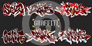 Dark Abstract Colorful Urban Graffiti Style Street Art Lettering Vector Illustration Set