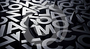 A dark, abstract composition featuring numerous