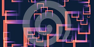 Dark Abstract Geometric Background Design, Many Colorful Random, Placed Overlapping Rectangular Lit Frames Pattern