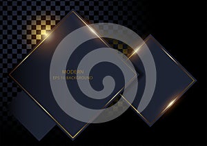 Dark abstract squares background with golden lines