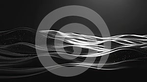 Dark abstract waves creating digital particles surface motion