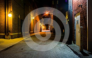 Dark alley at night in Hanover, Pennsylvania. photo