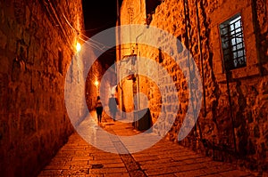 Dark alley in the old city in Jerusalem