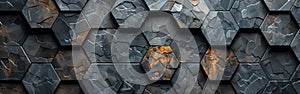 Dark Anthracite Geometric Mosaic Cement Tile Wall Texture Background photo