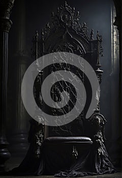 Dark and atmospheric, an empty Gothic throne sits in a grand castle hall. Perfect for conveying a sense of mystery, power, or