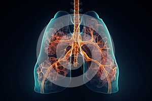 Dark background, 3D illustration of smoker\'s smoky lungs, medical concept