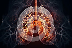 Dark background, 3D illustration of smoker\'s smoky lungs, medical concept