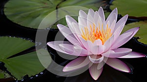 Dark background accentuates close up view of beautiful water lily