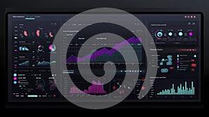 Dark Digital Dashboard with Purple and Teal Data Visualizations
