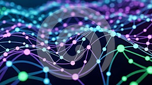 Abstract Network of Glowing Nodes and Lines on Dark Background connection technology