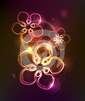 Dark background with glowing neon floral ornament