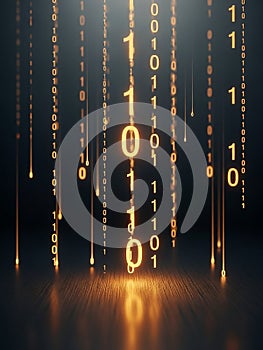 Digital Binary Code Falling Like Rain with Orange Glow data technology