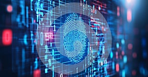 Dark background image of data processing over biometric fingerprints