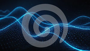 Blue glowing digital wave network with particles abstract