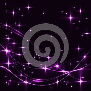 Dark background with purple stars and waves.