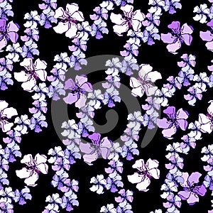 Dark background with vector with white and pink vector flowers. Ornament for tiles and fabrics. Endless textures