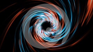 A dark background on which spiral rotations of colored particles form a tunnel