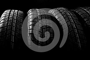 Dark background with winter tires