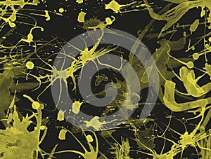 Dark Background with yellow splatters and splashes photo